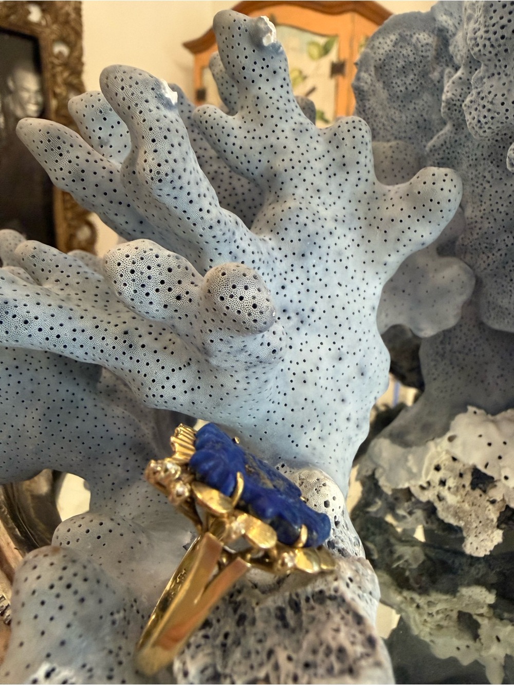 Vintage “Lady Liberty” Lapis Lazuli + Diamond 14k Ring 🇺🇸 - Picture 4 of 12